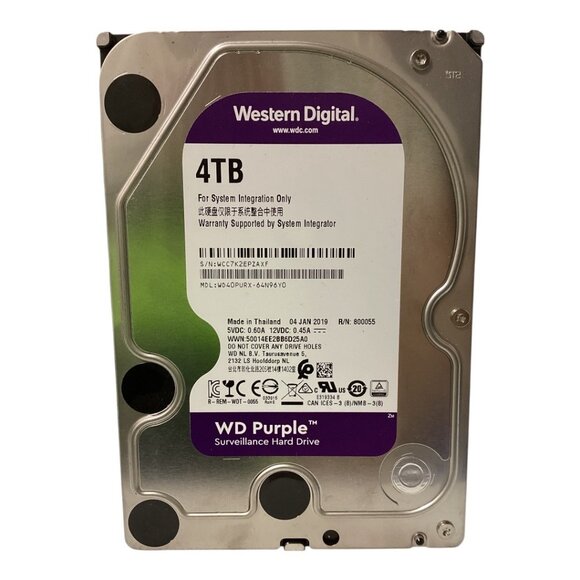 Western Digital 4TB Purple Surveillance Hard Drive Model WD40PURZ 3.5"‎ SATA - Picture 1 of 5